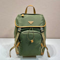 BACKPACK 45 IN SEAWEED GREEN RE-NYLON AND BROWN CALFSKIN TRIM