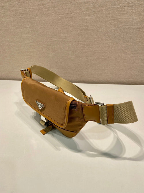 BELT BAG 18 IN SEPIA BROWN RE-NYLON AND CALFSKIN TRIM