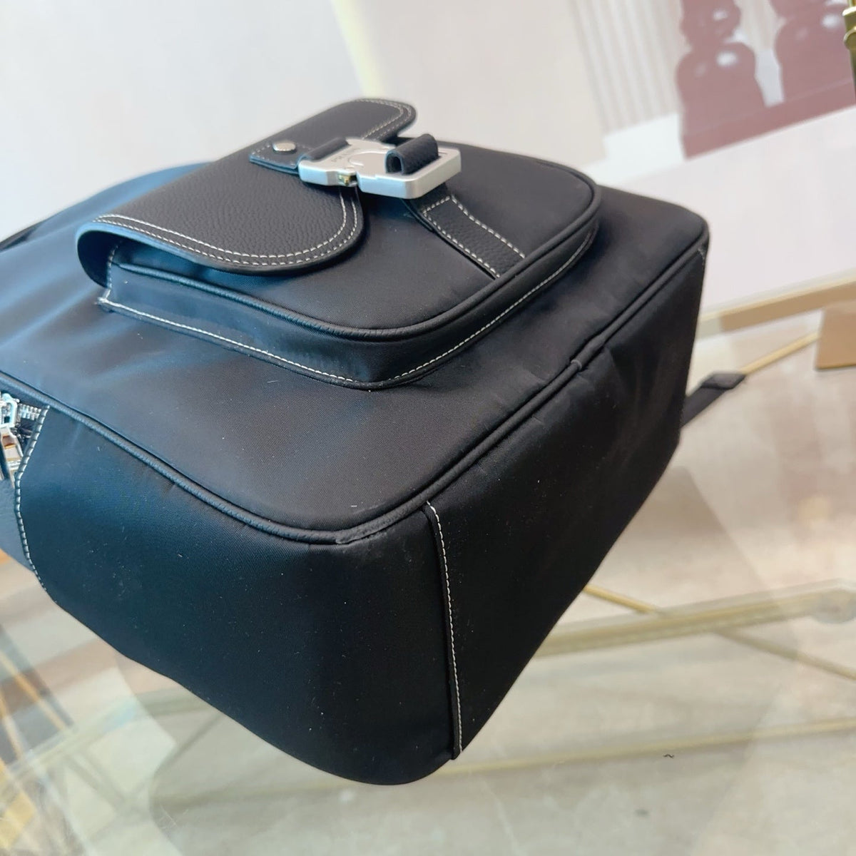 FRONT ZIP POCKET BACKPACK 40 IN BLACK SAFFIANO LEATHER